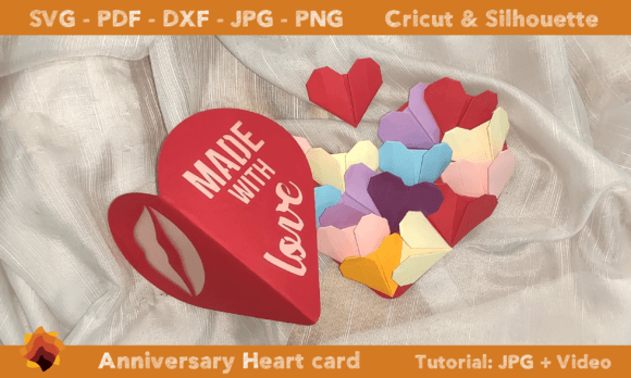 Anniversary Origami Heart Card: A 3D SVG Design for Crafting & Small Business Use