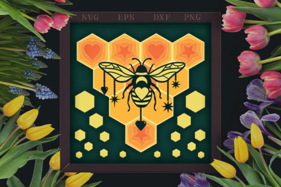Bee Honeycomb Shadow Box - 5 SVG Layer: A 3D SVG for Summer Branding
