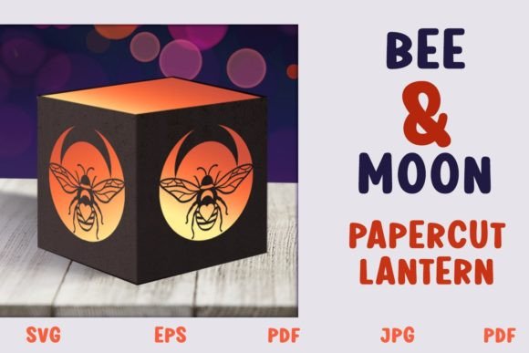 Bee Moon Papercut Lantern Template: A 3D SVG for Elegant Gift Boxes