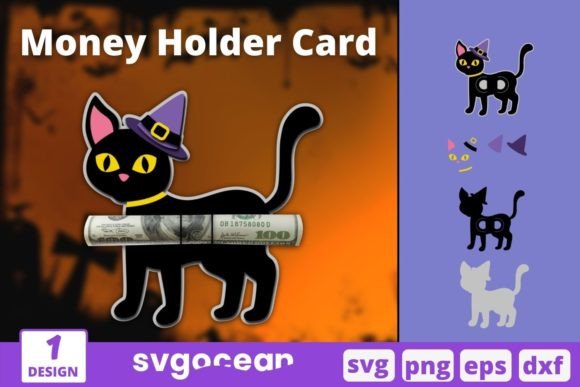 Black Cat Money Holder Card 3D SVG for Editorial & Web Design