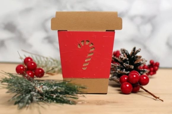 Coffee Cup Gift Card Envelope - Candy Cane: A 3D SVG for Christmas Content Publishing