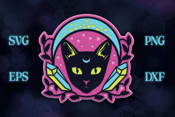 Crystal Moon Cat 5 SVG Layers – A 3D SVG Design with Ethereal Charm for Branding and Creative Projects