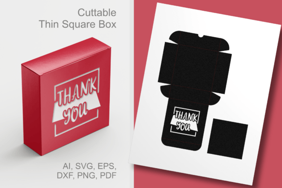 Curly Thank You Thin Square Favor Box: A 3D SVG Design for Handmade Brands and Gift Packaging
