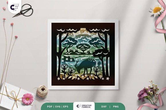 Deer in the Spring Lake 3D Shadow Box – A Seasonal 3D SVG for Crafters & Small Business Makers