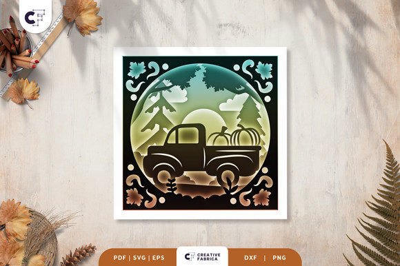Fall Pumpkin Truck 3D Shadow Box SVG Review for Embroidery Designers