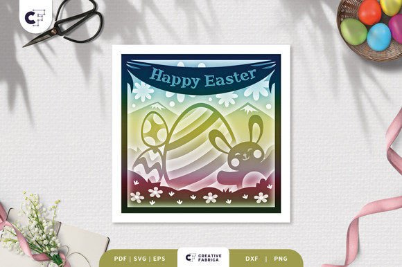 Happy Easter, Eggs Bunny 3D Shadow Box