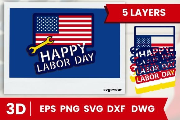 Happy Labor Day Layered Cut File: 3D SVG for Shadow Box Designs That Pop