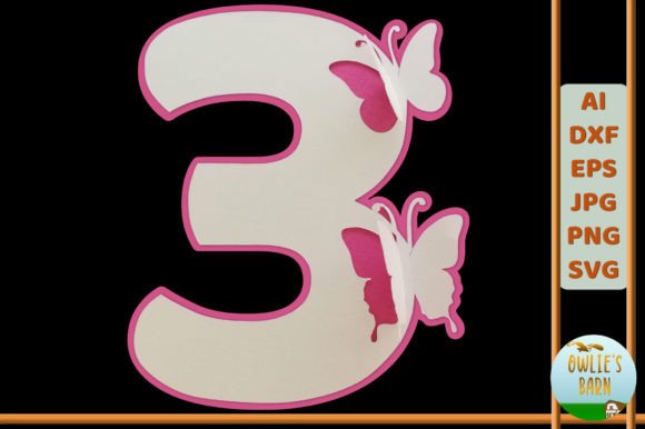 Popup Butterfly Number 3 – Elegant 3D SVG for Birthday-Themed Digital Products