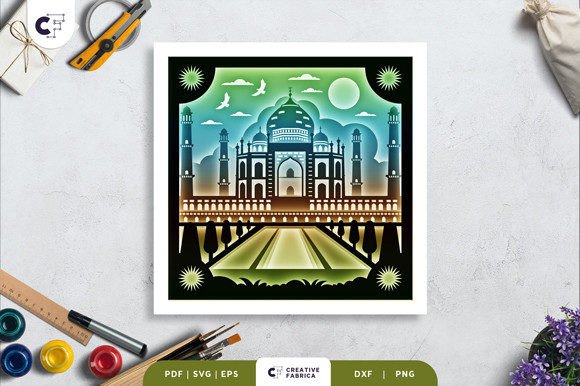 Taj Mahal India 3D SVG Shadow Box for Countries-Themed Branding